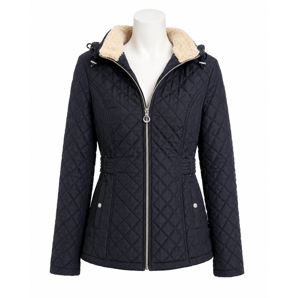 Laundry by Shelli Segal Women Puffer Jacket Black Quilted Hooded Size Medium